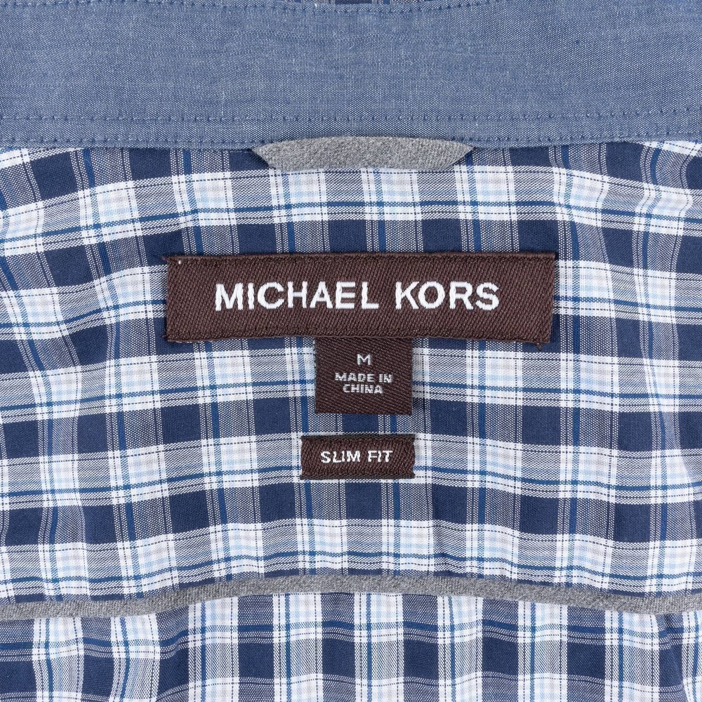 NWOT Michael Kors Slim Fit Button-Up Men's Medium Blue White Plaid - Picture 8 of 8